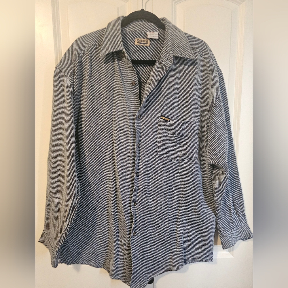 VTG JORDACHE Shacket Thick Shirt Blue and White Striped Button-Up Shirt SZ L